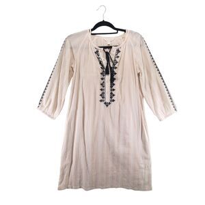 sz 2 Garnet Hill Organic Cotton Embroidered Gauze Tunic Dress Slip Knee Length